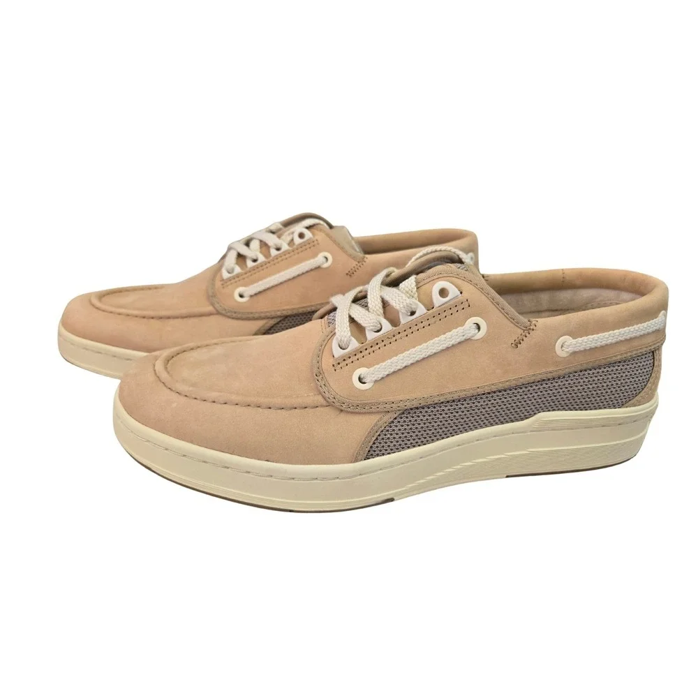 Sperry Top-Sider 2-Eye Men's Boat Shoes Beige Leather Mesh Cream Sole Size 11.5